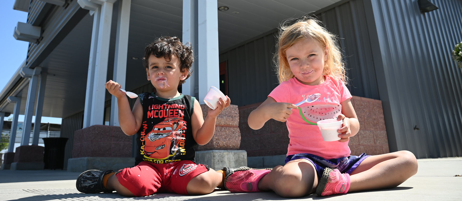 Kids eating ice cream outside the Gibson Farm Market